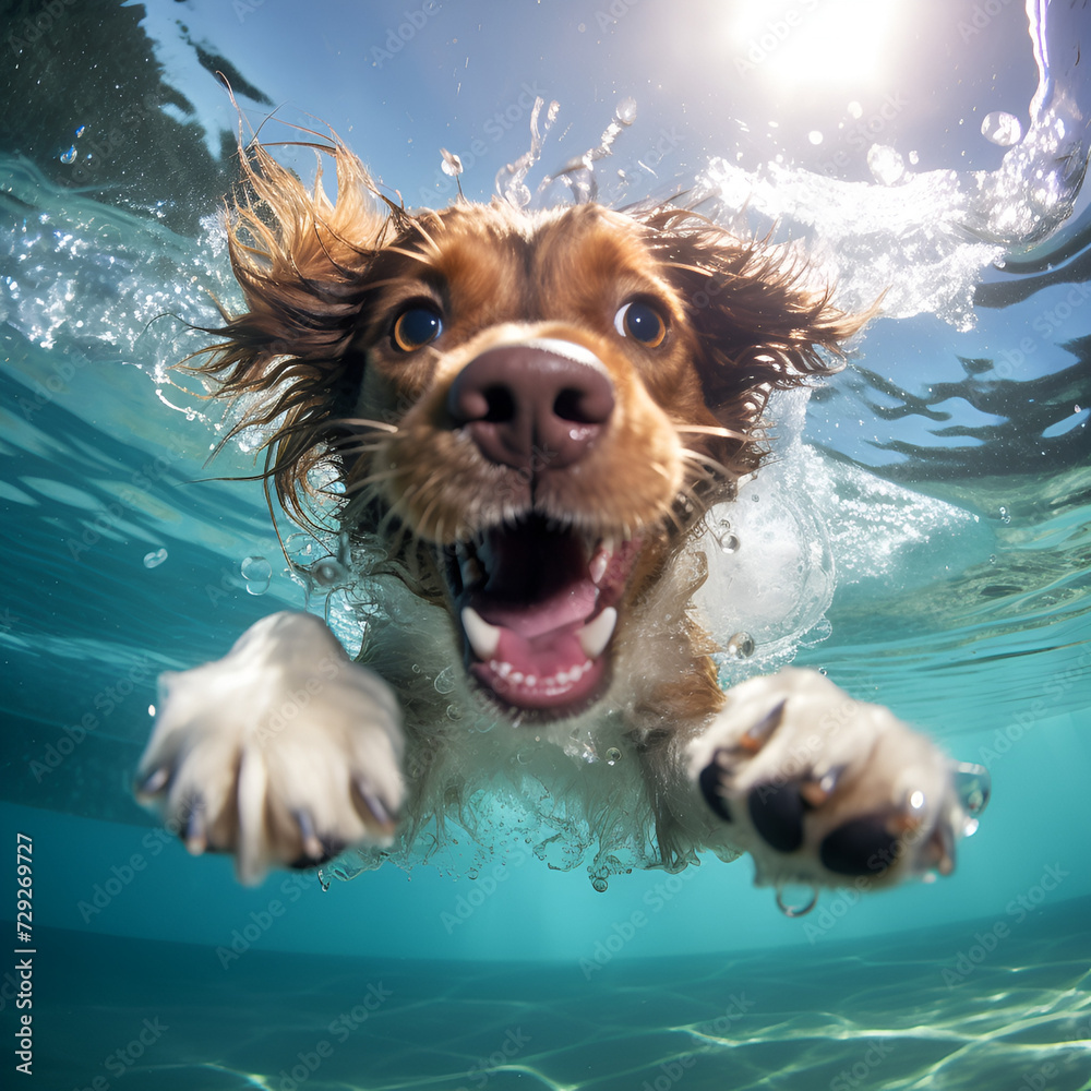 Diving dog in the pool