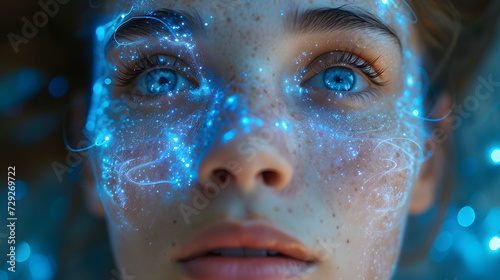 Woman in Technology and AI Revolutionizing Digital Innovation Worldwide. Female Engineer Navigating the artificial intelligence Landscape of Explore the Future, Tomorrow, and Futuristic Concepts.