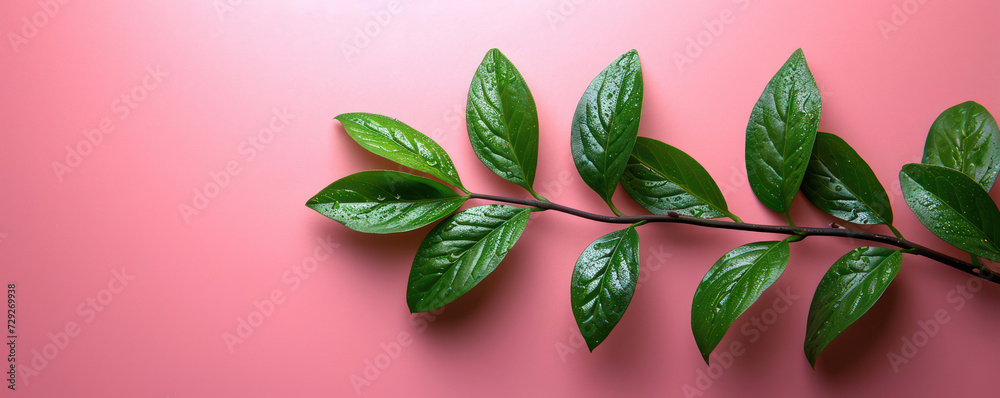 Fresh and Vibrant Green Foliage: A Botanical Closeup of a Young Zamioculcas Zamiifolia Branch with Glossy Leaves on a Colorful Background Fresh and Vibrant Green Foliage: A Botanical Closeup of a Young Zamioculcas Zamiifolia Branch with Glossy Leaves on a Colorful Background