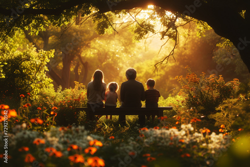 Family Moments in Nature's Embrace. Family enjoying a serene park setting.
