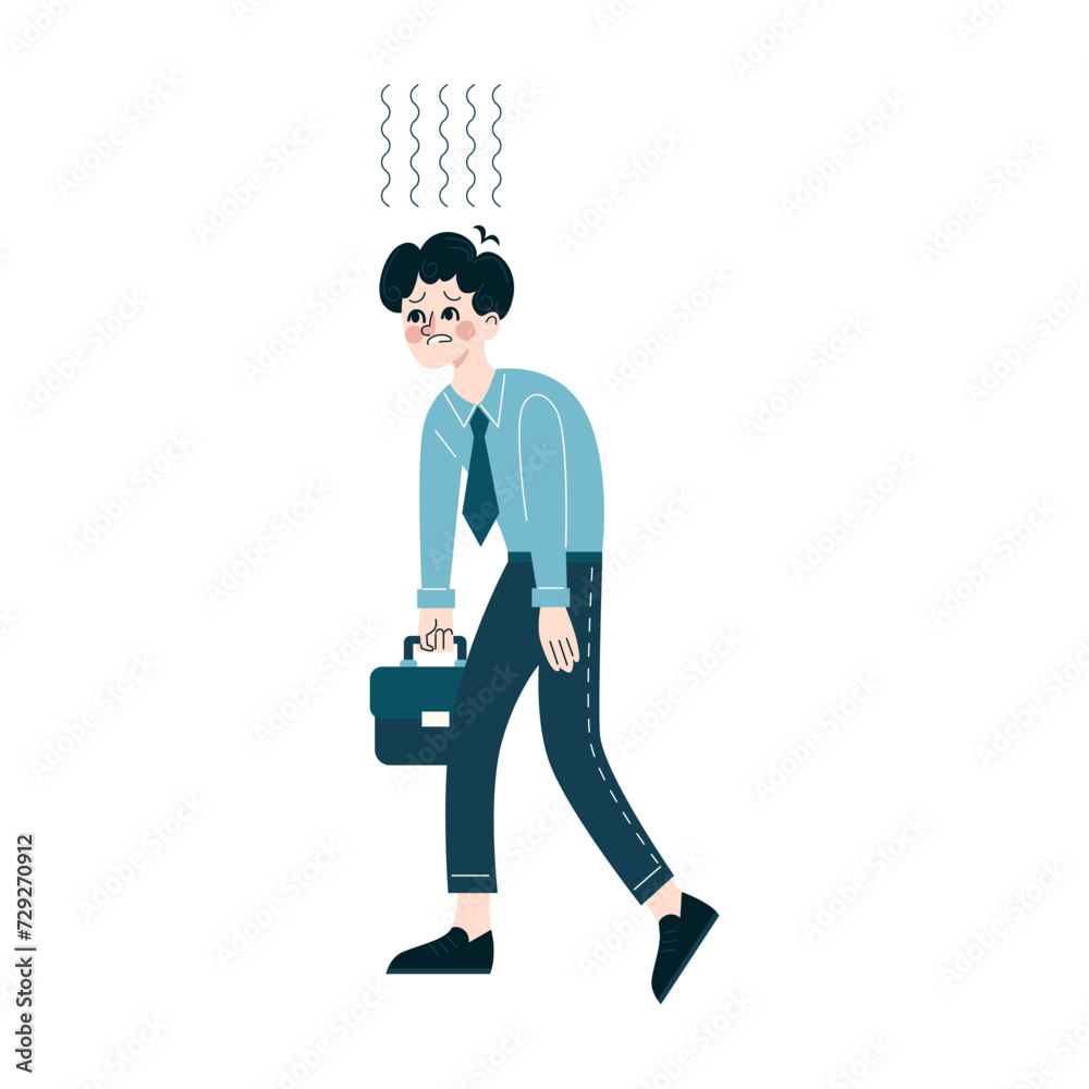 Business People concept. Overwhelmed employee facing burnout. Work stress and fatigue in the professional environment. Flat vector illustration Business People concept. Overwhelmed employee facing burnout. Work stress and fatigue in the professional environment. Flat vector illustration