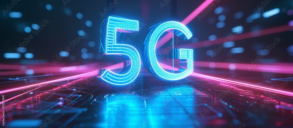 3D rendering illustration of the modern concept of 5G network, a high-speed mobile Internet in the new generation.