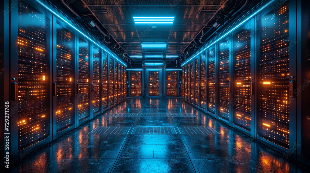 A mesmerizing view of server racks bathed in soft light of data protection