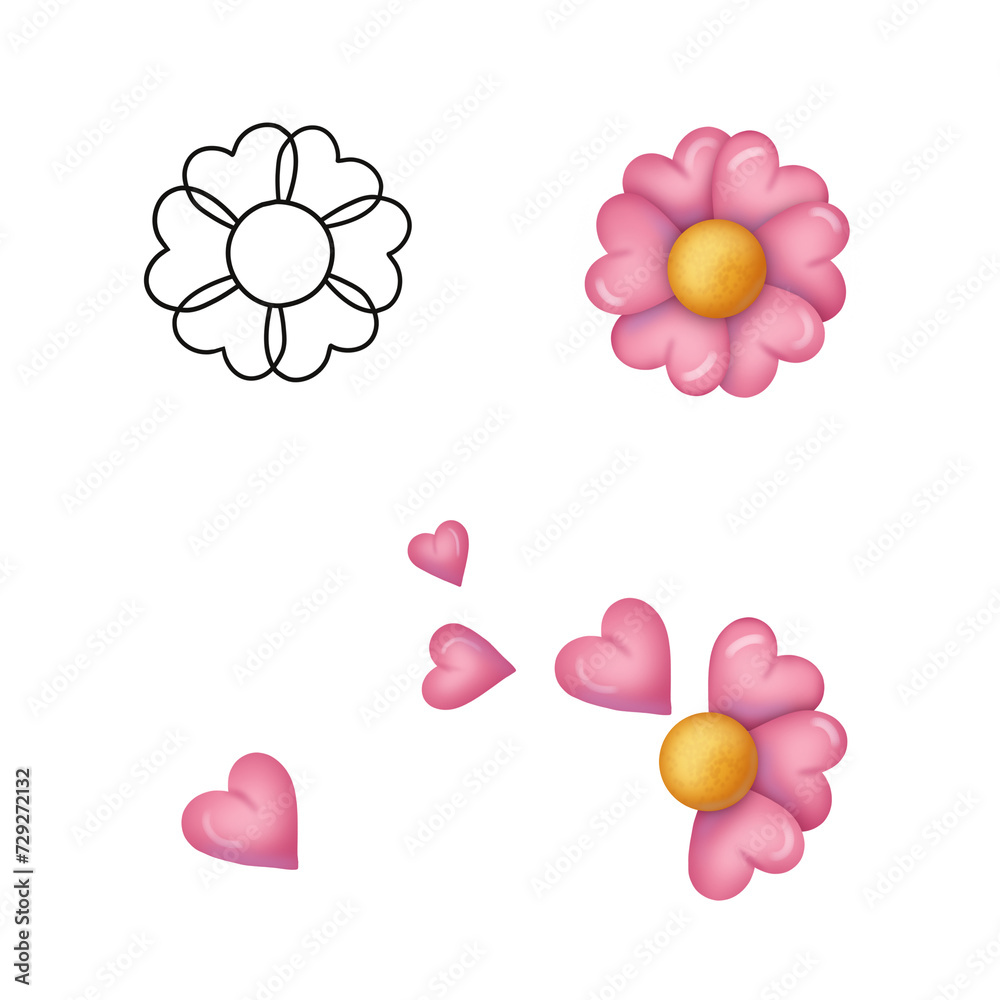 Naklejka premium Set elements. Valentine flowers and hearts
