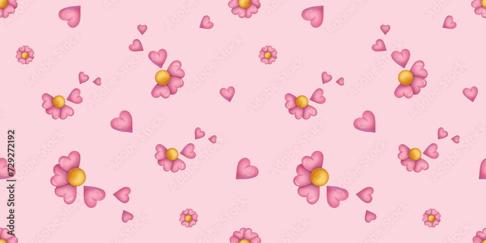 Seamless pattern. Valentine flower on the pink background