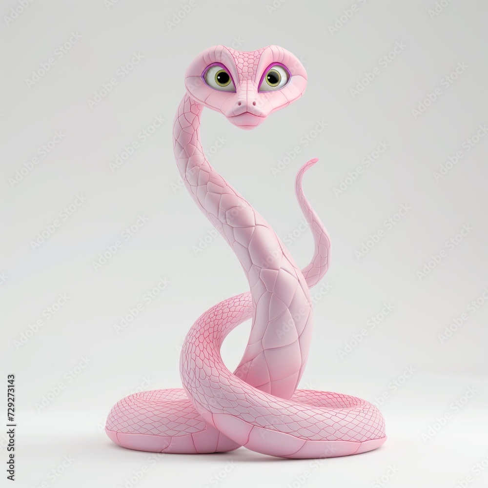 Fototapeta premium Pink snake in 3D style on a light background 