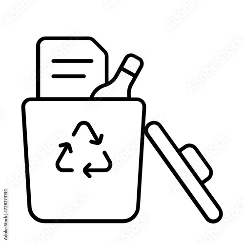 Recycle trash bin icon with thin line style