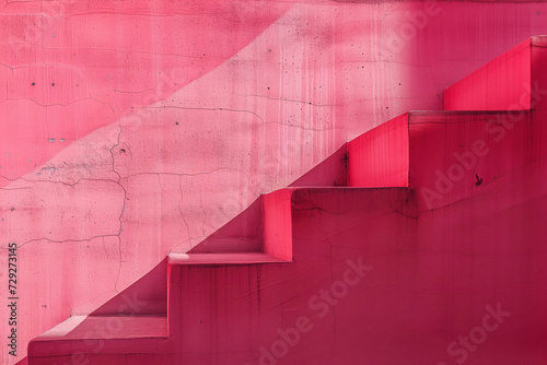 Worn pink staircase against a textured wall