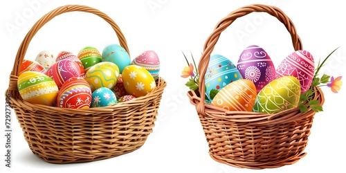 Colorful easter eggs basket on white background, Generative ai
