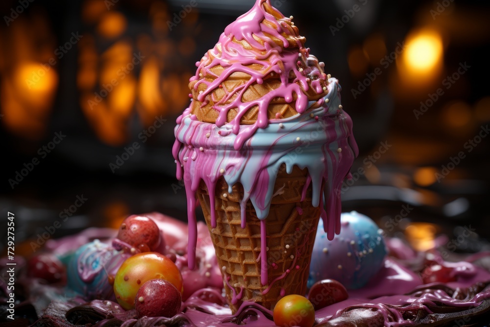 Creamy ice cream in a cone. 3 d illustration