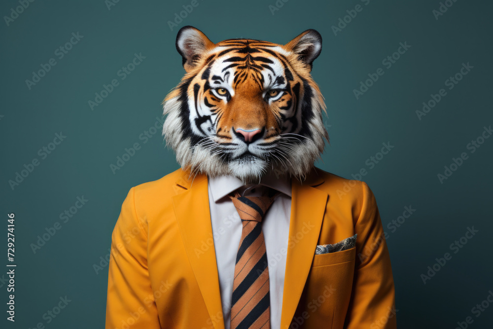 businessman suit with animal head portrait. funny and crazy concept