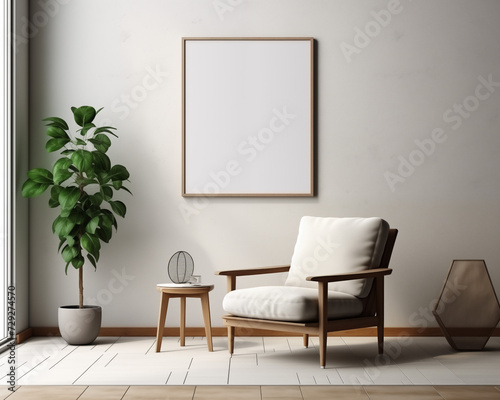 Stylish Furniture in a 3D Room with Empty Frame © thecreativesupplies