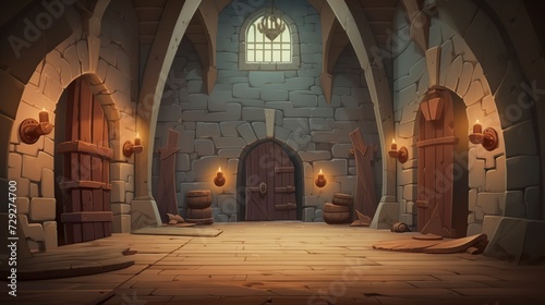 dungeon interior empty background 3D cartoon
