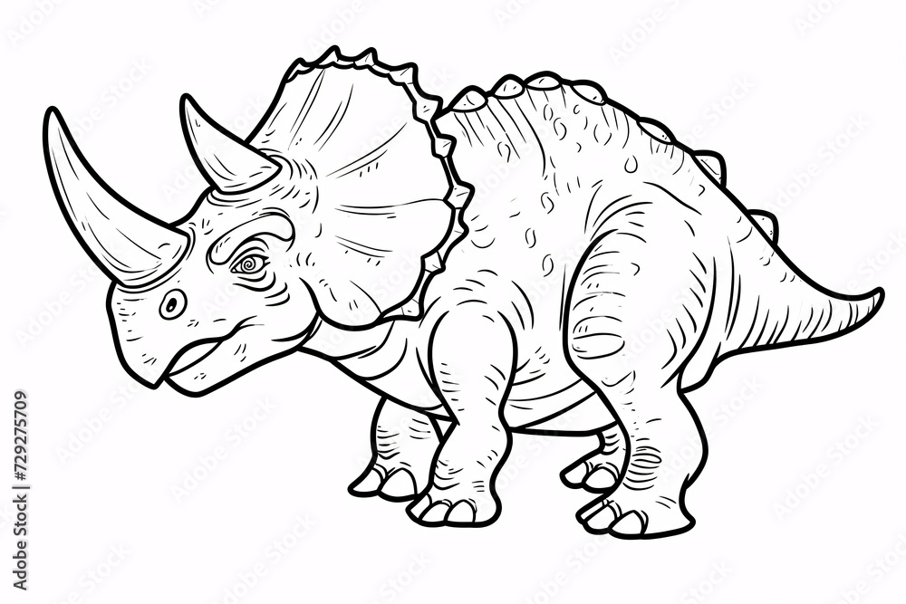 Triceratops Dinosaur Black White Linear Doodles Line Art Coloring Page, Kids Coloring Book Triceratops Dinosaur Black White Linear Doodles Line Art Coloring Page, Kids Coloring Book