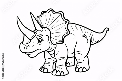 Triceratops Dinosaur Black White Linear Doodles Line Art Coloring Page  Kids Coloring Book