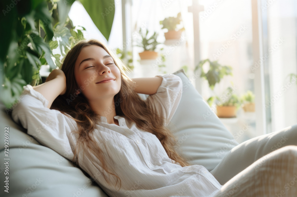 resting at home in the sofa. relaxing and doing nothing concept