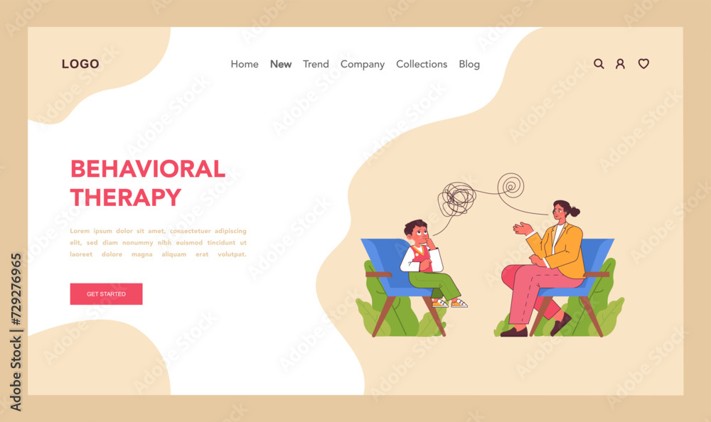 Behavioral Therapy session in progress, showcasing a therapist and child working through cognitive challenges. Flat vector illustration Behavioral Therapy session in progress, showcasing a therapist and child working through cognitive challenges. Flat vector illustration