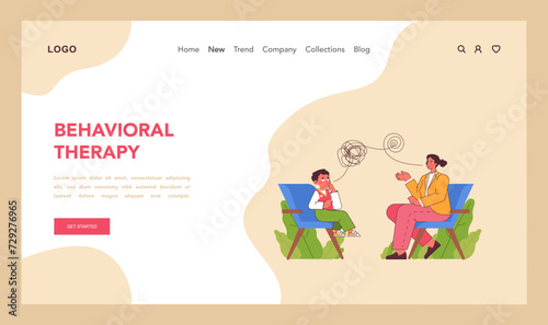 Behavioral Therapy session in progress, showcasing a therapist and child working through cognitive challenges. Flat vector illustration