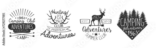 Hunting Club and Forest Camp Adventure Label Vector Set