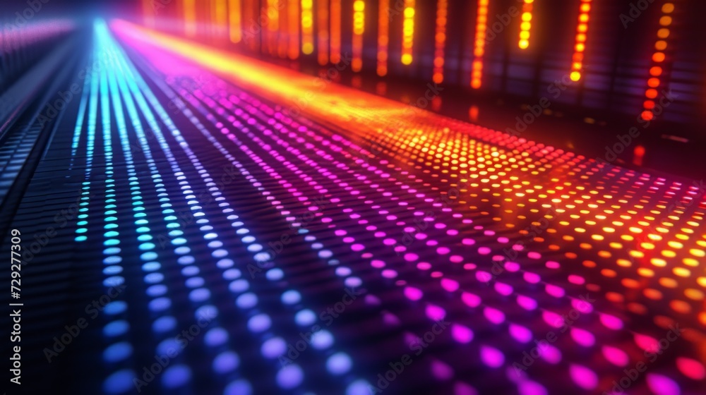 Visual equalizer display with cascading rows of glowing lights