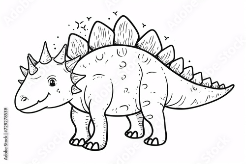 Stegosaurus Dinosaur Black White Linear Doodles Line Art Coloring Page  Kids Coloring Book