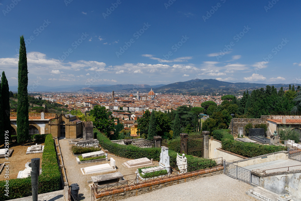 View on Florence, Italy, from Church San Miniato al Monte viewpoint