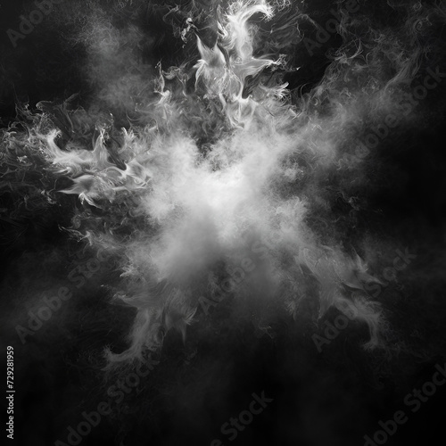 Smoke and fog blowing on black background, generative ai