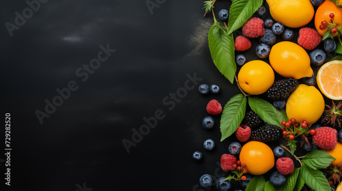 The concept for summer background made of fruits and space area  food summer  food concept. Healthy food background with copy space area for text. Frame Fruits Background