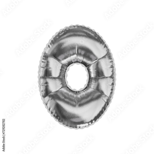 3D silver metallic helium balloon number 0