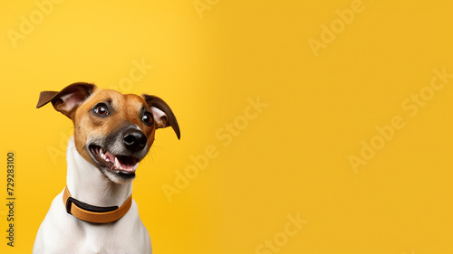 Excited Jack Russell Terrier with a curious look on a vibrant yellow background © Svetlana