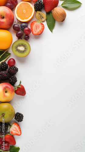 Summer background made of fruits and space area  food summer  food concept. Healty food background with copy space area for text.