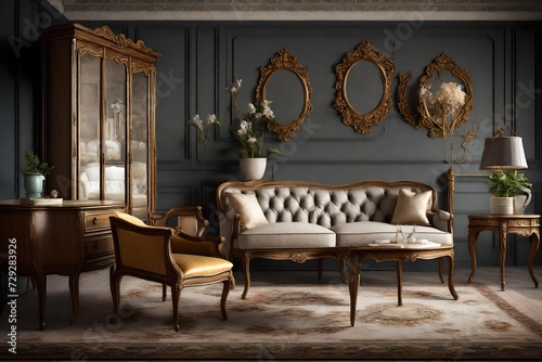 Classic Vintage Style Furniture Set in a living room.