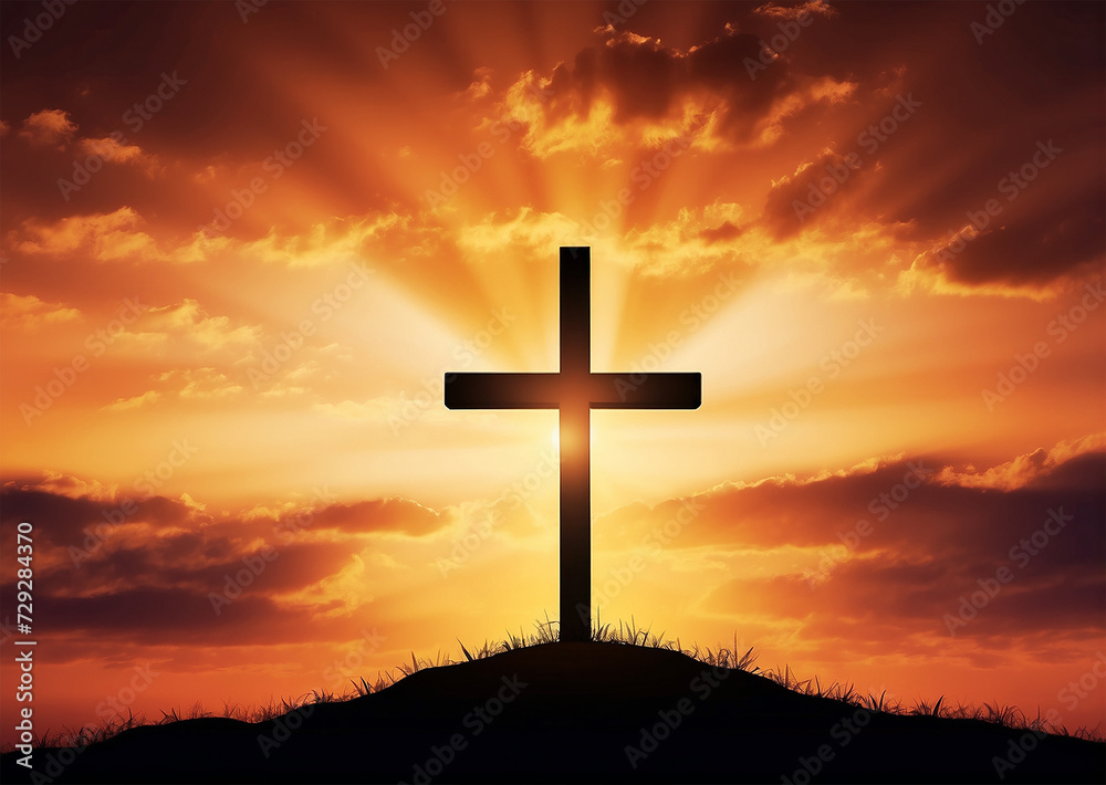 Good Friday concept Christian cross silhouetted against a sunset Good Friday concept Christian cross silhouetted against a sunset