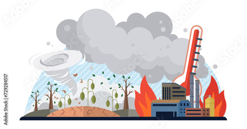 Global warming vector illustration. Global warming metaphor is mural, each stroke telling tale humanitys influence on environment Ecology, sentinel environment, watches over unfolding drama global