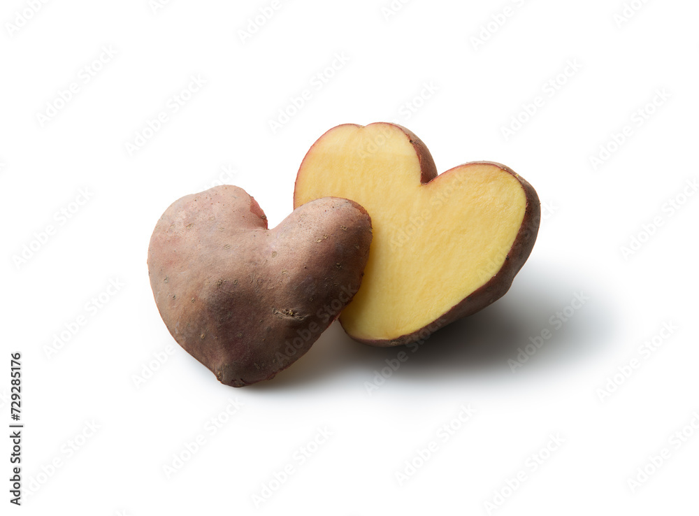 Hearts from potato on white background Hearts from potato on white background