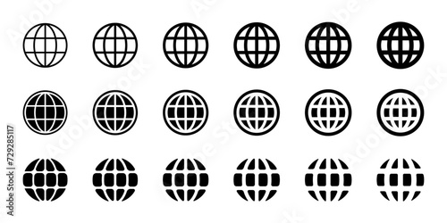 WWWワールドワイドウェブのシンプルな地球の形、インターネット通信のデザインマーク、ベクターイラストアイコン素材