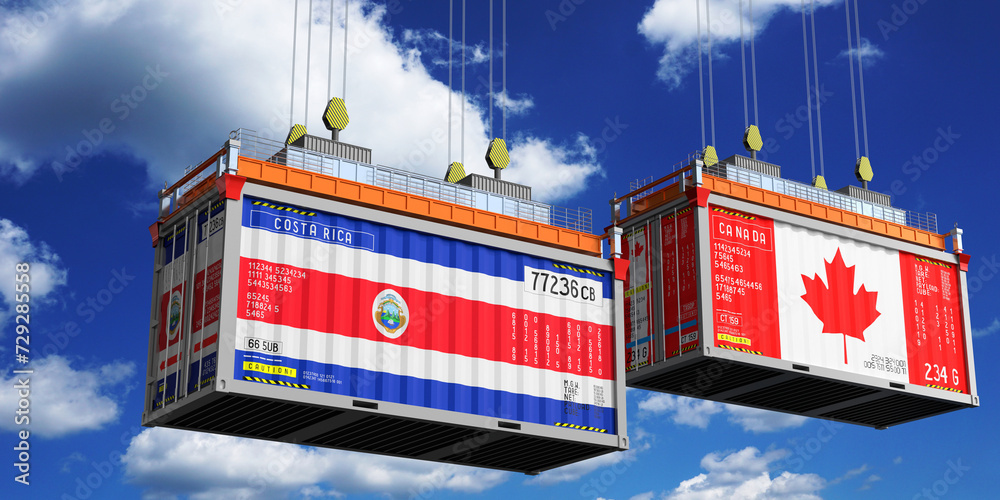 Shipping containers with flags of Costa Rica and Canada - 3D illustration