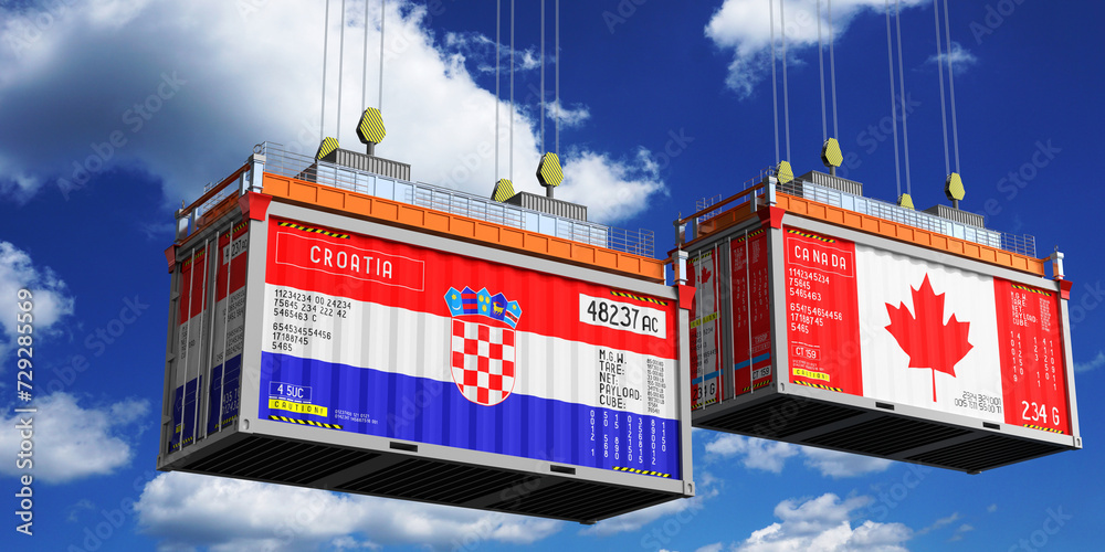 Shipping containers with flags of Croatia and Canada - 3D illustration