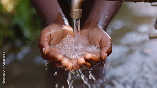 Child\'s Hands Collecting Clean Water, Symbolizing Access Right.