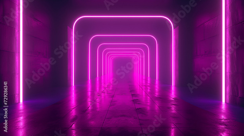 3d render ultraviolet neon square portal glowing lines, generative ai
