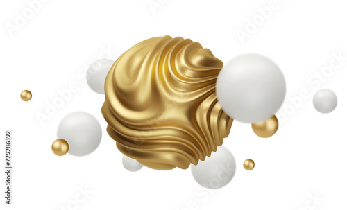 Golden metal organic shape 3d sphere background. Trend design for web pages, posters, flyers, booklets, magazine covers, presentations.