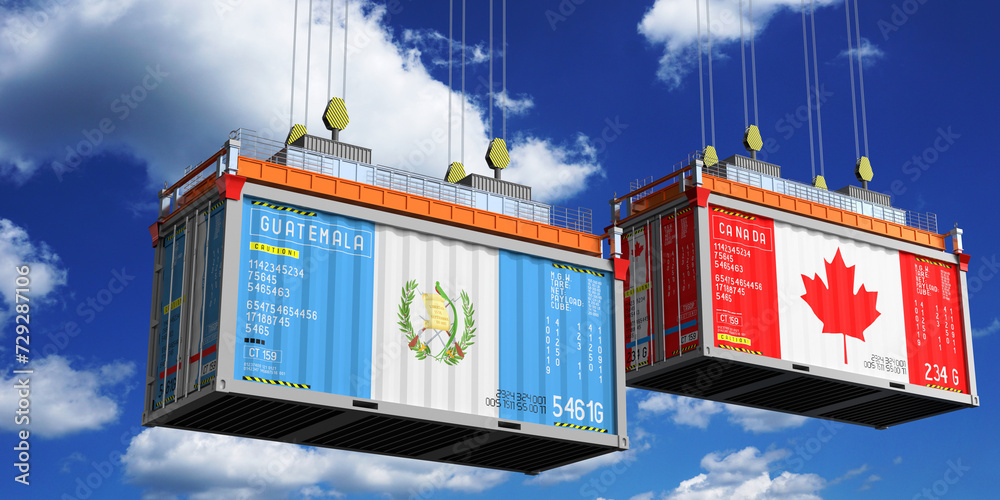 Shipping containers with flags of Guatemala and Canada - 3D illustration