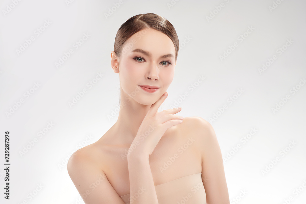 Beautiful young woman with clean fresh skin on white background, Face care, Facial treatment, Cosmetology, beauty and spa, women portrait. Beautiful young woman with clean fresh skin on white background, Face care, Facial treatment, Cosmetology, beauty and spa, women portrait.