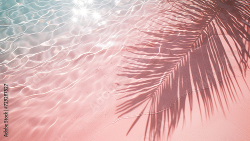 A Palm Tree Leaf Is Casting A Shadow On A Pink Beach