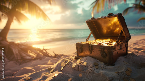 Treasure chest on the beach. 