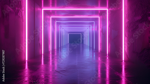 3d render ultraviolet neon square portal glowing lines, generative ai