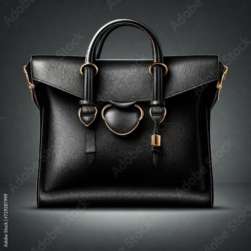 black leather woman bag isolated on black background