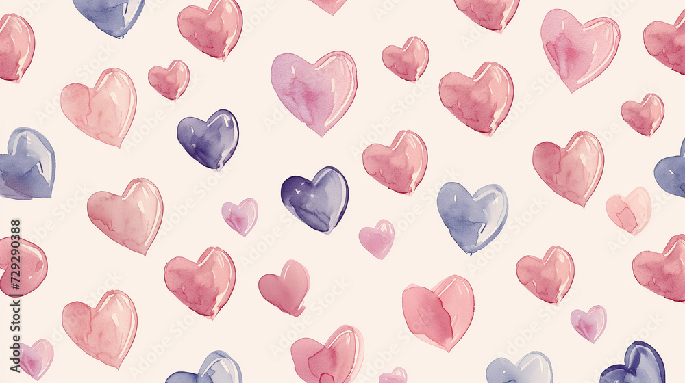 Seamless Pattern of Watercolor Hearts in Pastel Tones Seamless Pattern of Watercolor Hearts in Pastel Tones
