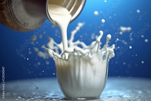 Milk pouring from bottle. Generative AI