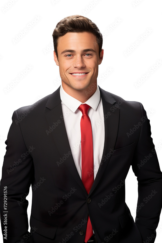 professional headshot in a white background of male wearing black suit, red tie, nice smile PNG professional headshot in a white background of male wearing black suit, red tie, nice smile PNG